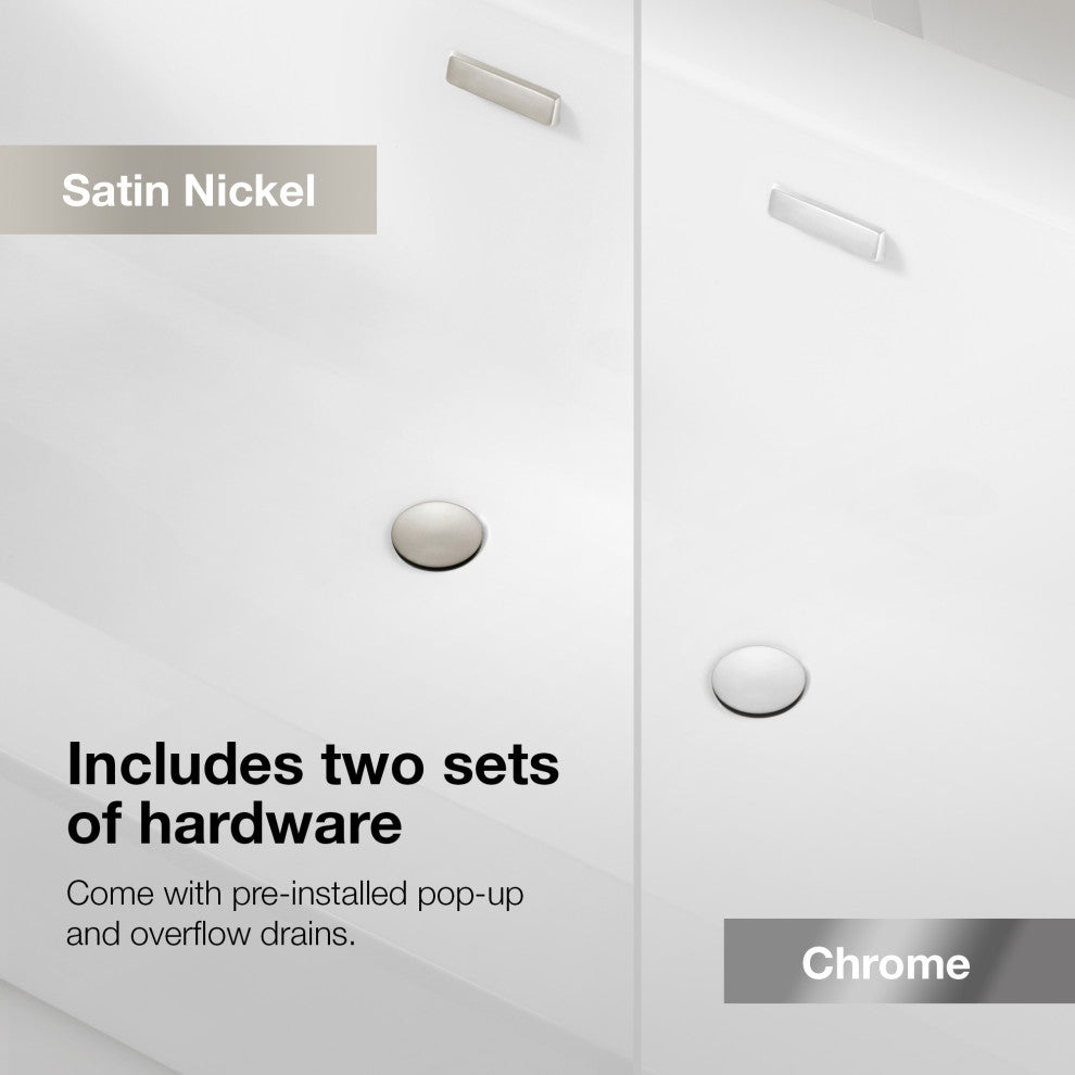 OVE Decors Terra 70" White Acrylic Bathtub, Satin Nickel and Chrome Hardware