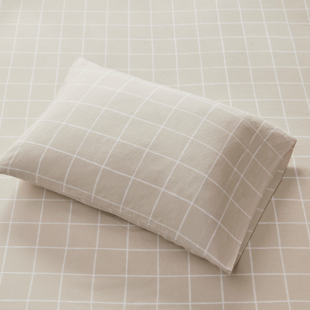 Beautyrest Oversized Flannel 4 Piece Sheet Set, Beige Windowpane