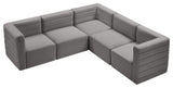 Quincy Velvet Upholstered 5-Piece L-Shaped Modular Sectional, Grey