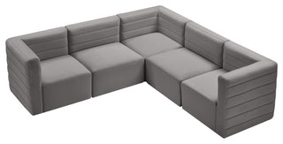 Quincy Velvet Upholstered 5-Piece L-Shaped Modular Sectional, Grey