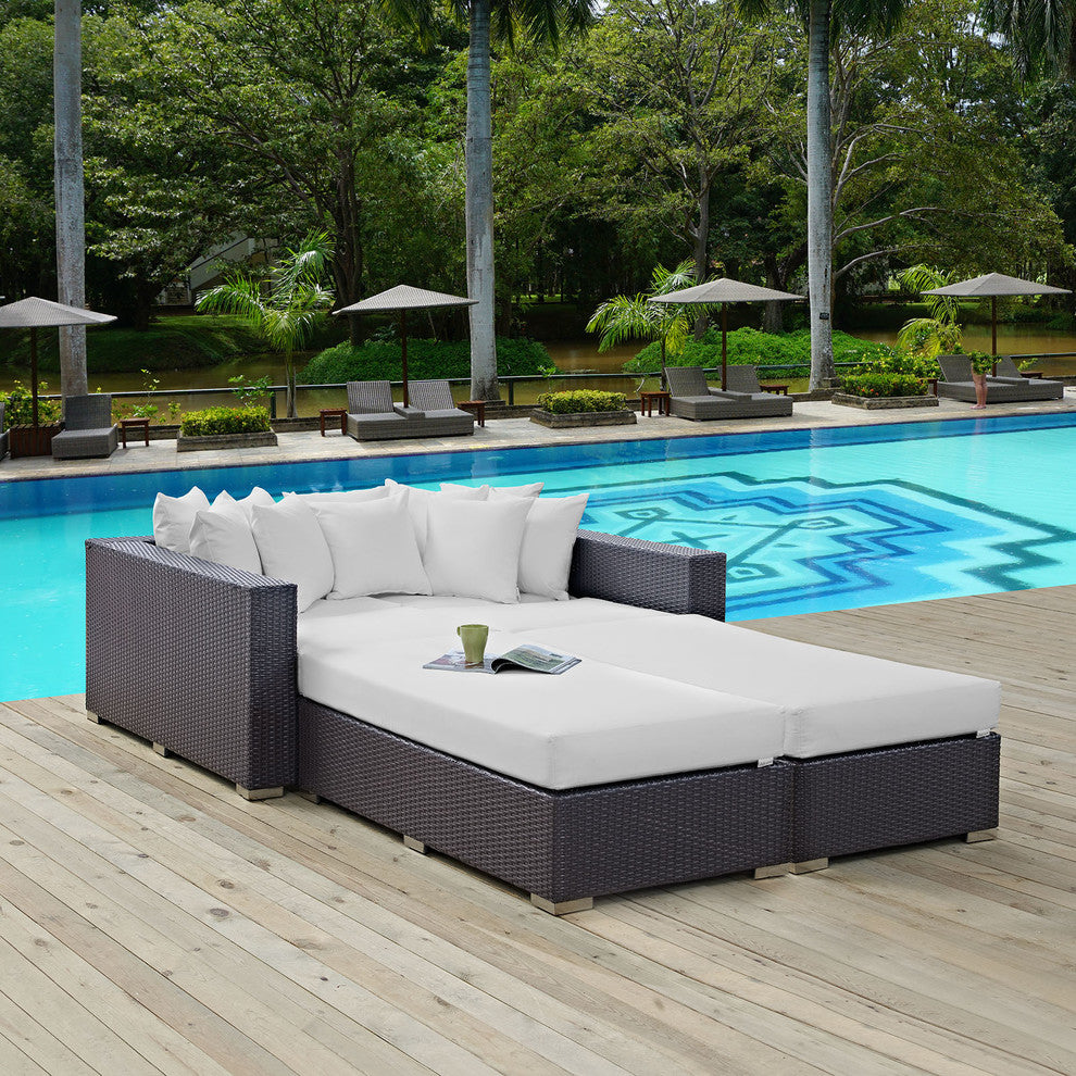 Espresso White Convene 4-Piece Outdoor Patio Daybed