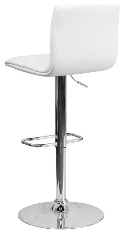 Contemporary Tufted White Vinyl Adjustable Barstool With Chrome Base