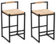 16.54" Natural Back Metal Bar Stools With Paper Rope Woven Seat, Set of 2