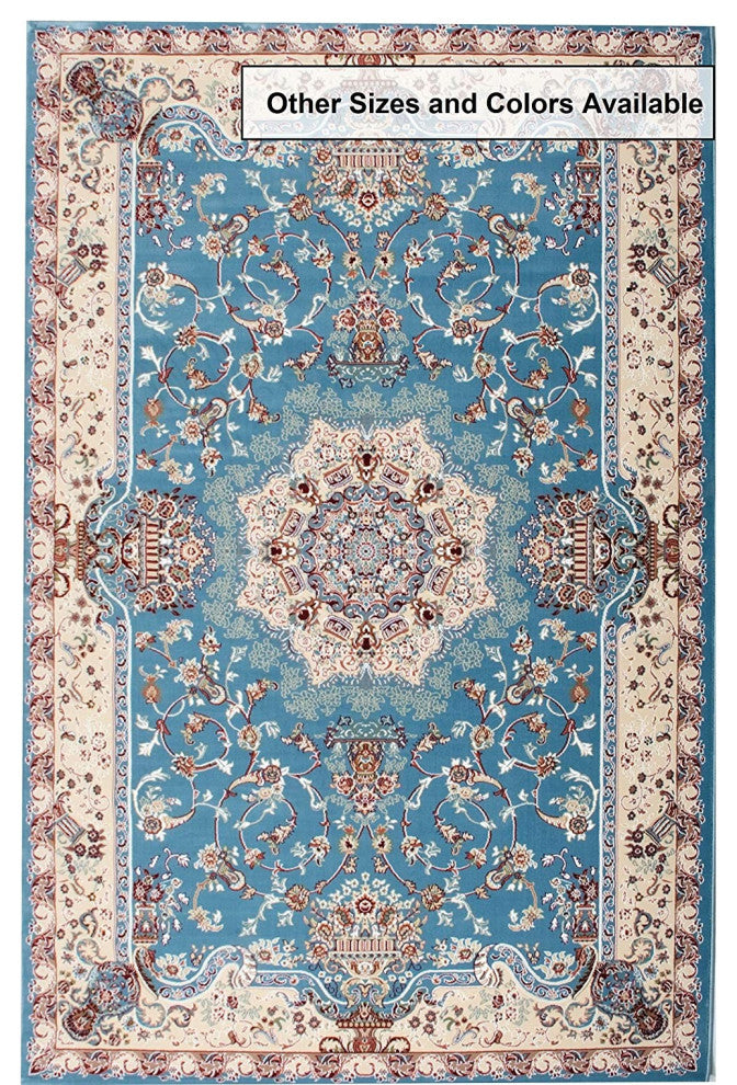 8" x 11" Blue and Cream Embellished Area Rug