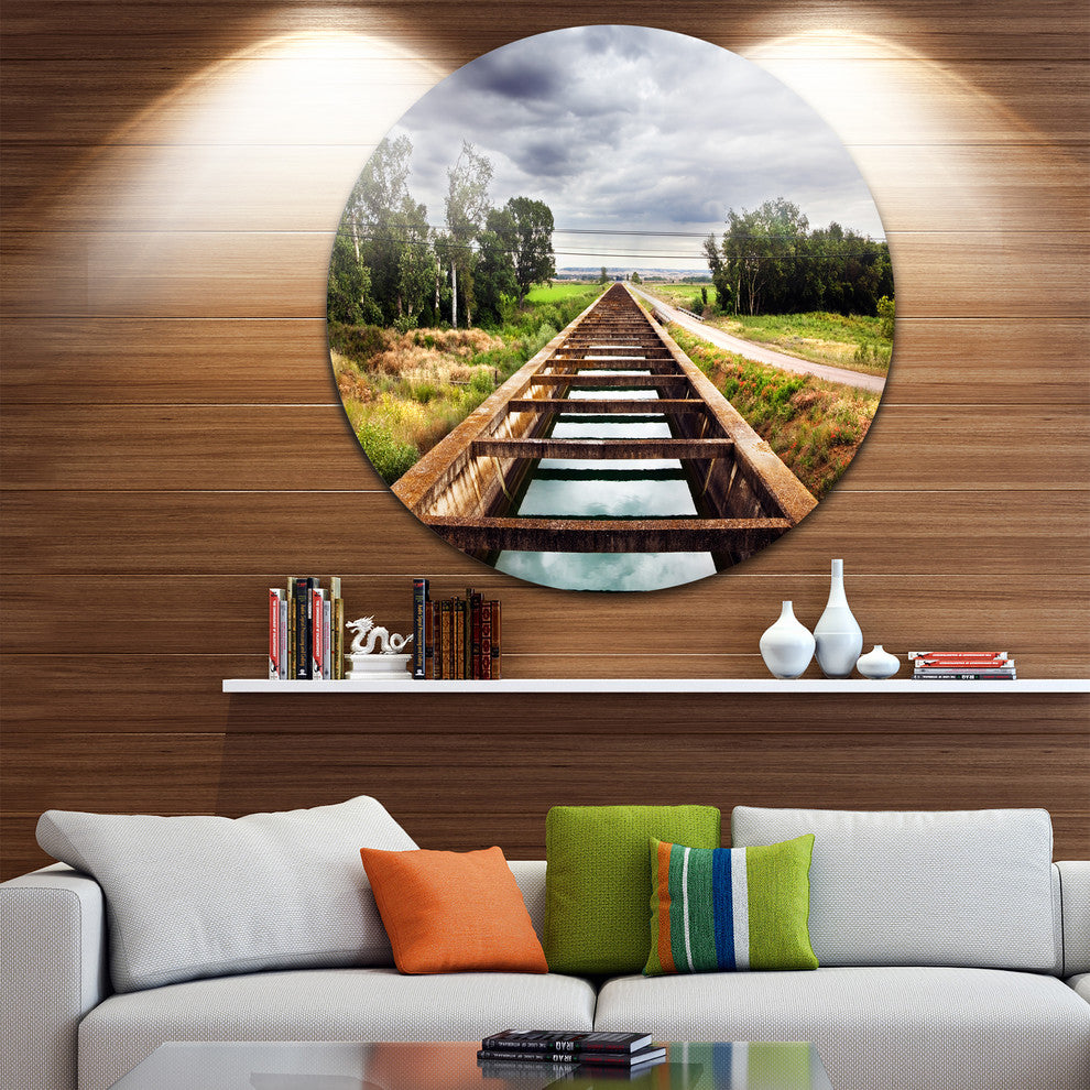 Water Channel And Trees, Landscape Photo Disc Metal Wall Art, 11"