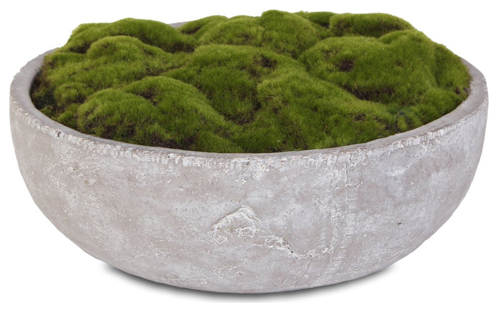 Artificial Fake Moss Arrangement, Round Stone Wash Cement Bowl