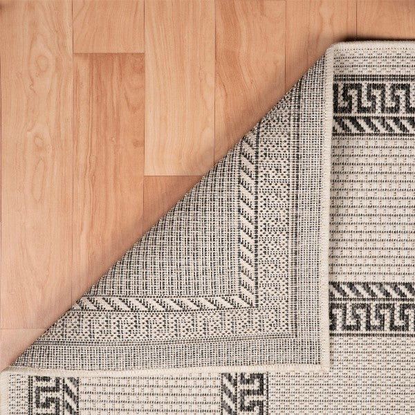 5" x 7" Gray Double Border Indoor Outdoor Area Rug