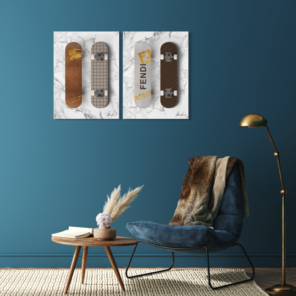 "Style Skate" Frameless Floating Tempered Glass Panel Graphic Wall Art Set of 2