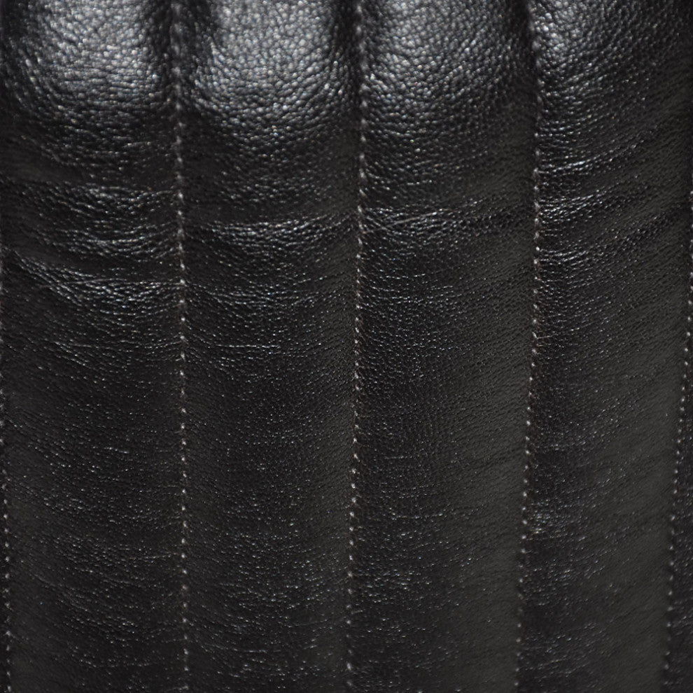 Poufs-Solid Handmade Goat Leather Pouf, Recycled Cotton Fill, Black, 14x14x14 Round.