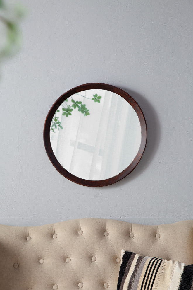Transitional Decor Style Mango Wood Wall Mirror, Brown