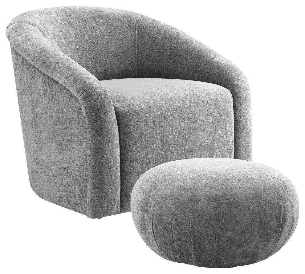 Boboli Grey Chenille Chair + Ottoman Set - Grey