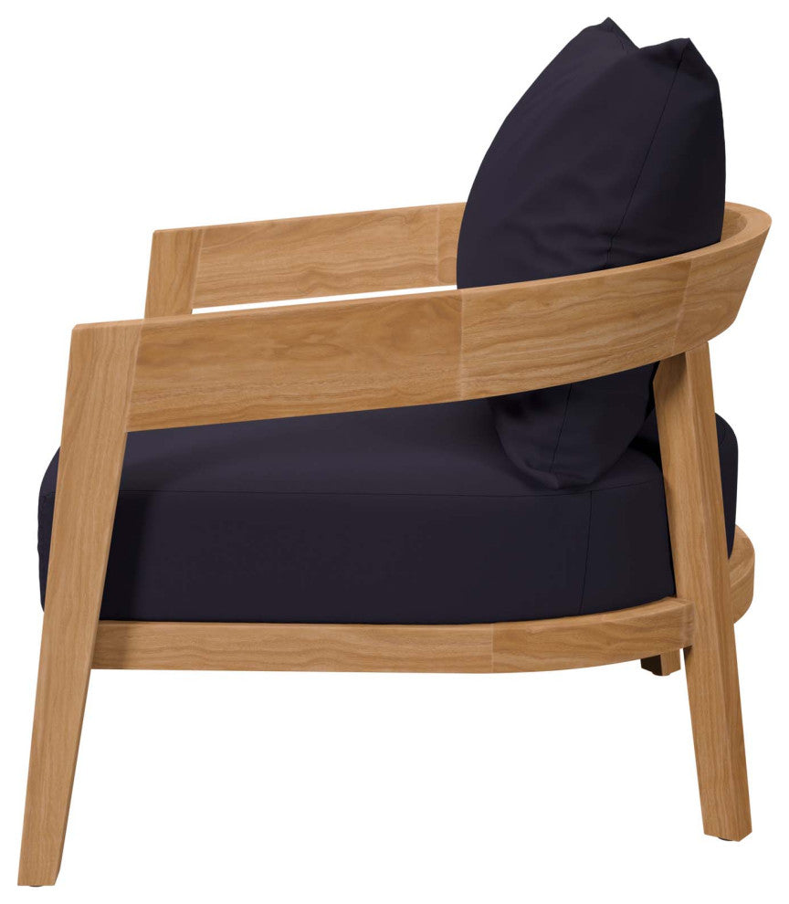 Lounge Chair Table Set, Blue Navy Natural, Teak Wood, Modern, Outdoor Patio