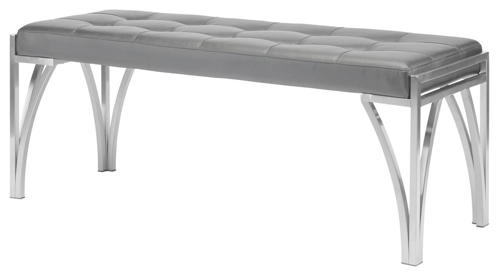 Eiffle Occasional Bench by Nuevo, Brushed Stainless Steel Frame/Gray
