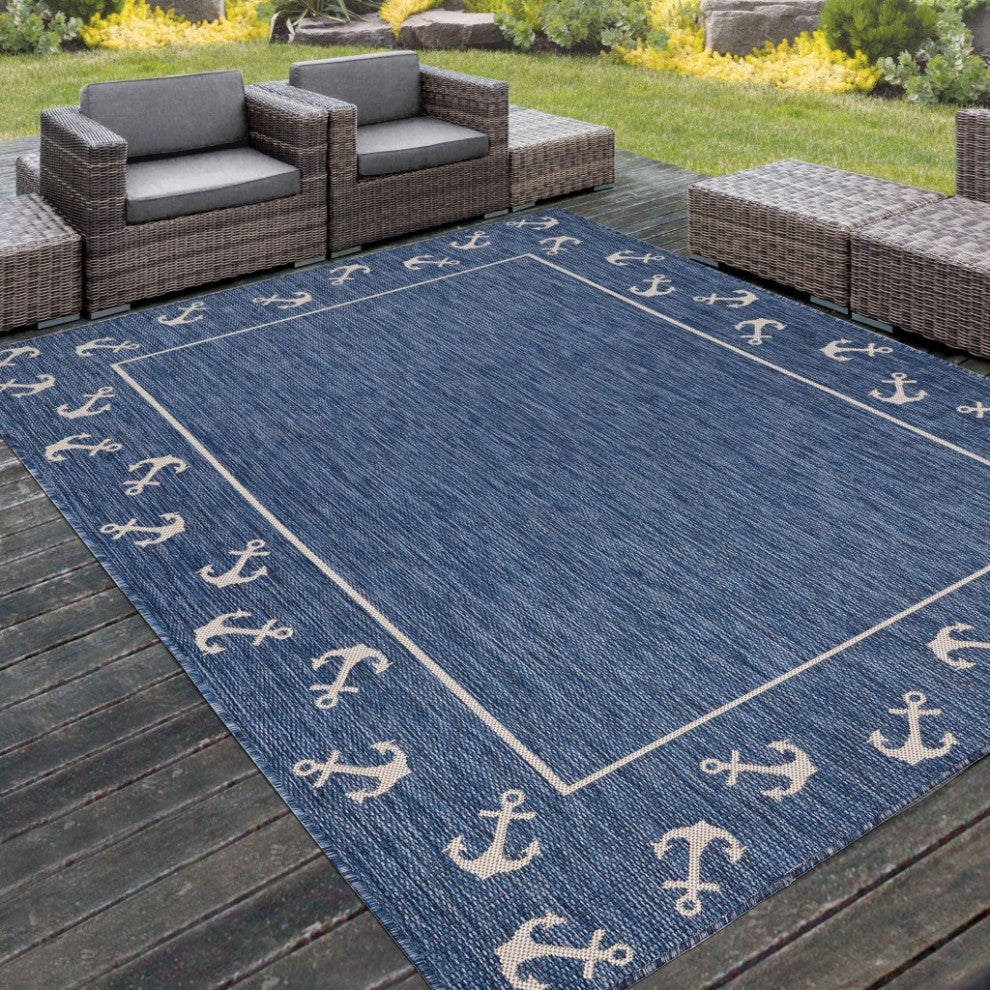 8" x 10" Navy Anchor Indoor Outdoor Area Rug