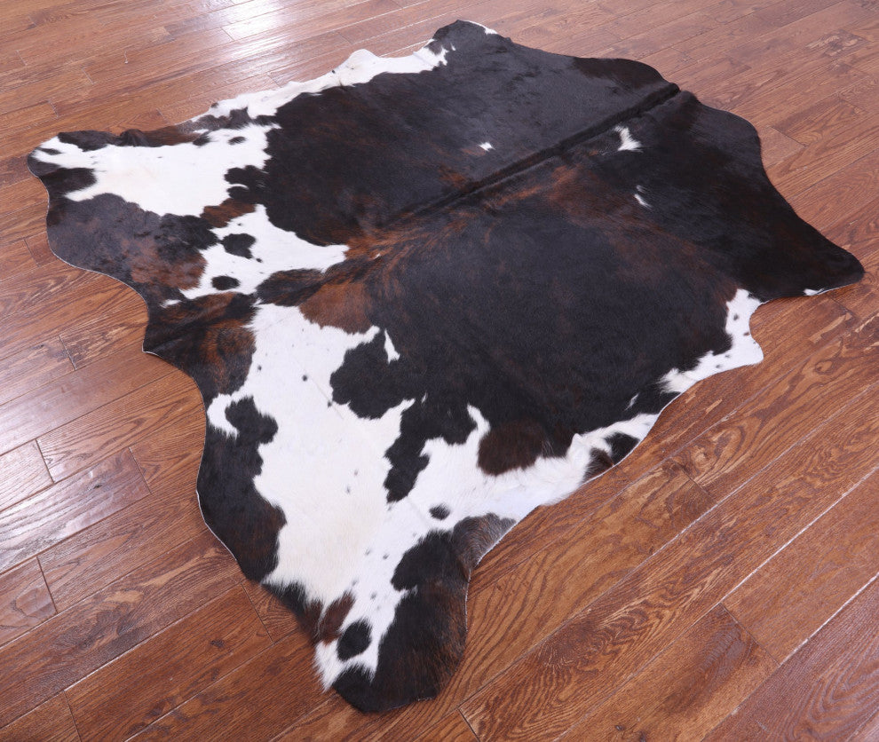 6' 6" X 6' 4" Tricolor Natural Cowhide Rug C2339
