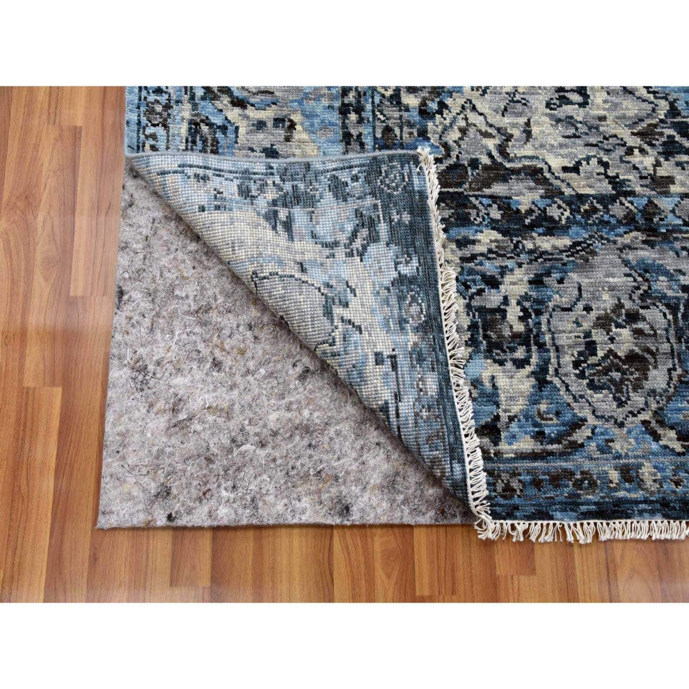 Ash Gray Modern Tabriz Design Pure Wool Hand Knotted Oriental Rug, 9'2"x12'4"