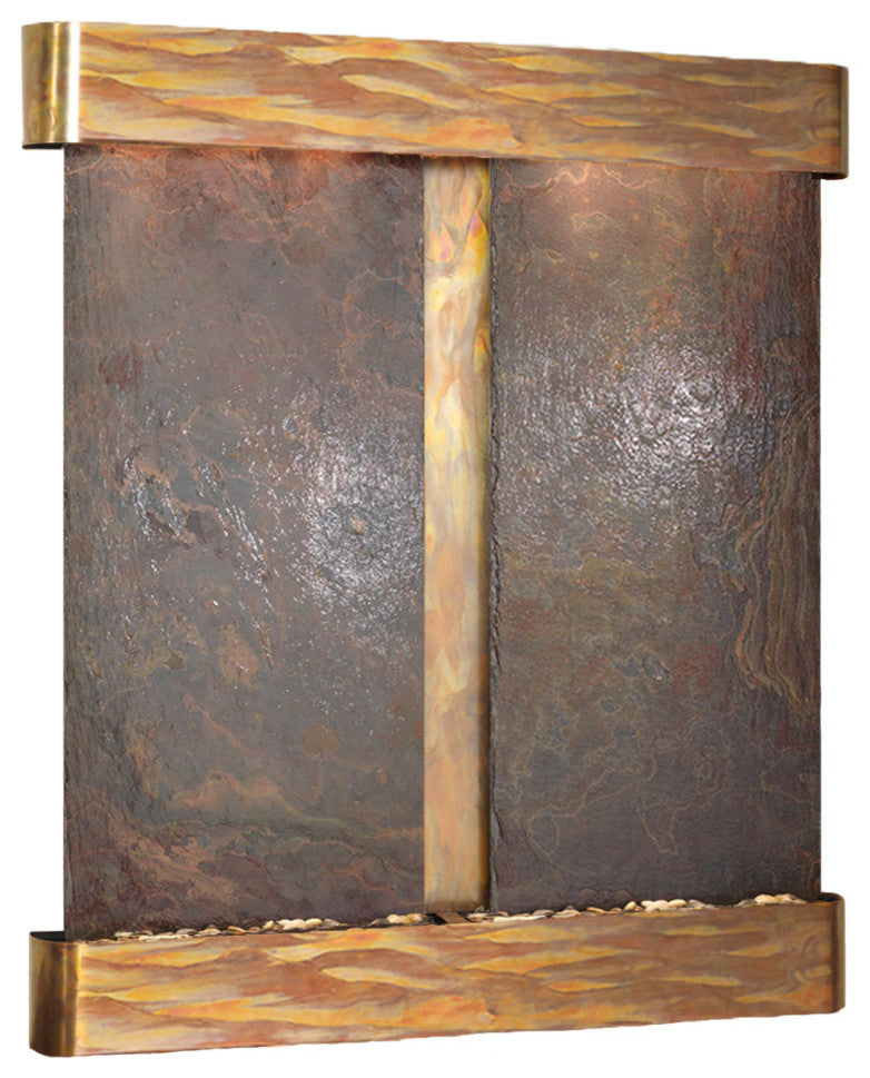 Cottonwood Falls Water Fountain, Multi-Color Slate, Rustic Copper, Round