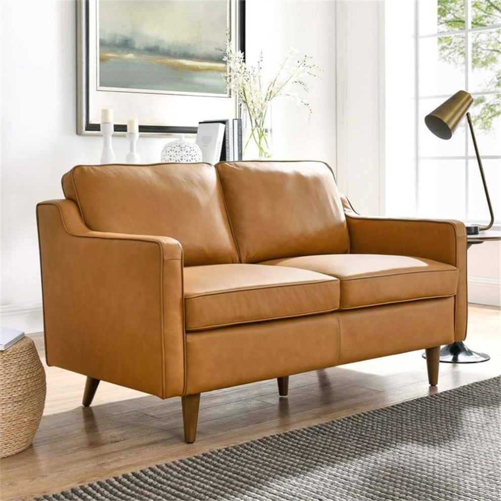 Impart Genuine Leather Loveseat, Tan
