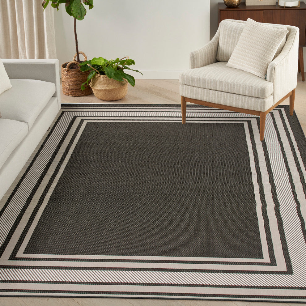 Nourison Horizon Indoor/Outdoor 9' x 12' Black Modern Rug