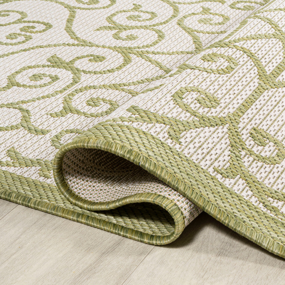 Madrid Vintage Filigree Textured Weave Indoor/Outdoor, Green/Cream, 9 X 12