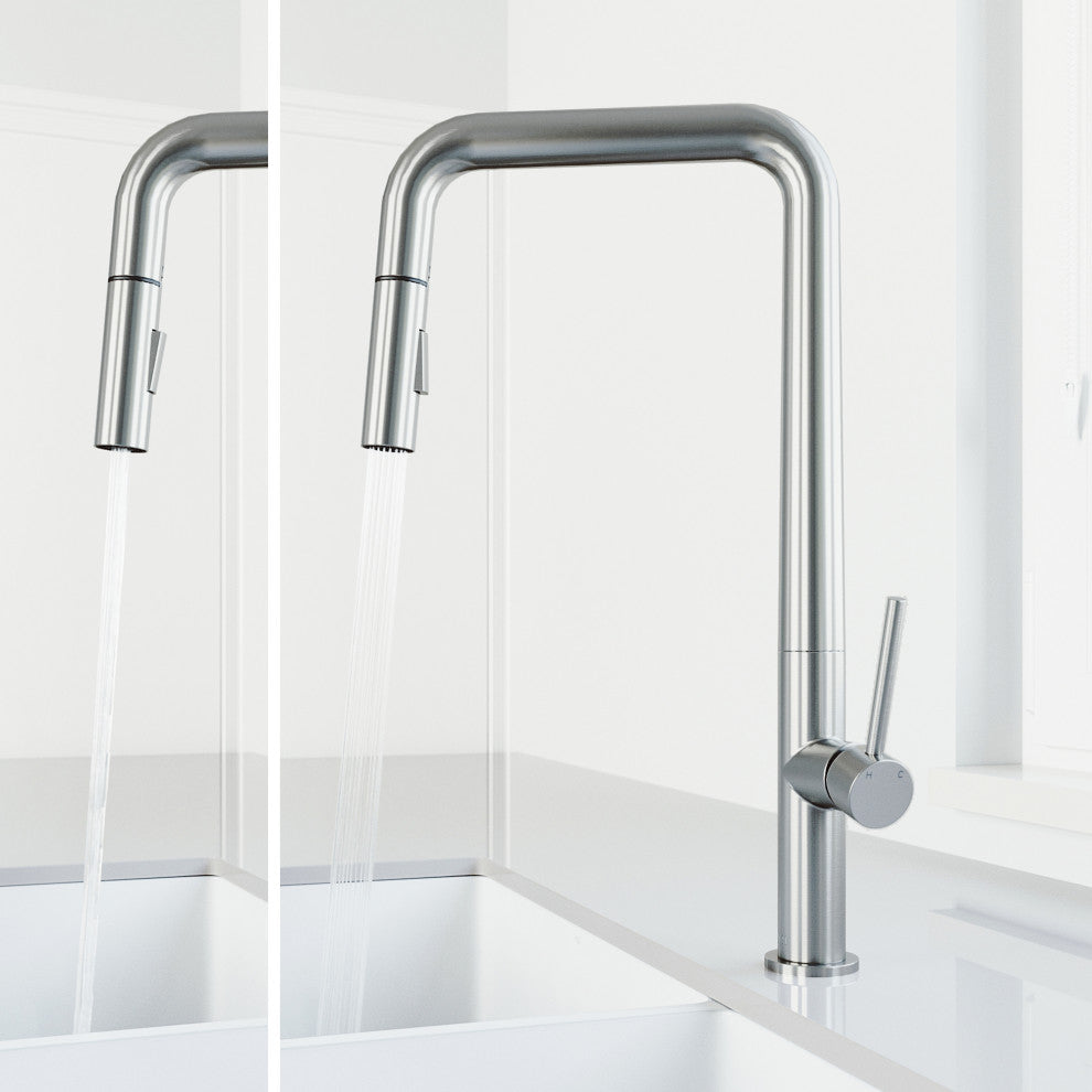 VIGO Parsons 18" H Single Handle Pull-Down Sprayer Kitchen Faucet, Stainless Steel, Without Extras