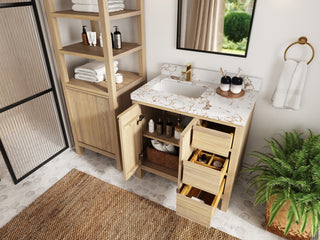 Elizabeth Oak 36" Left Offset Sink Vanity, White 2" Viola Night