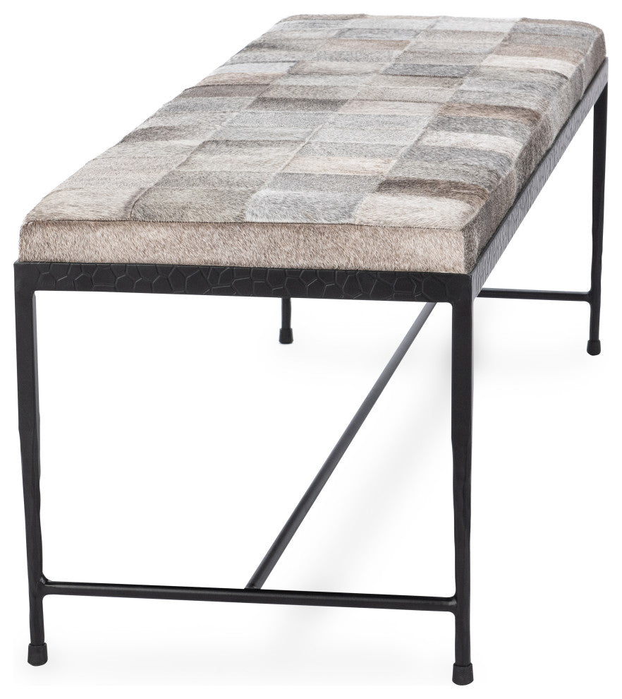 Achen Leather Hide Ottoman Bench by Kosas Home , Gray, 60"