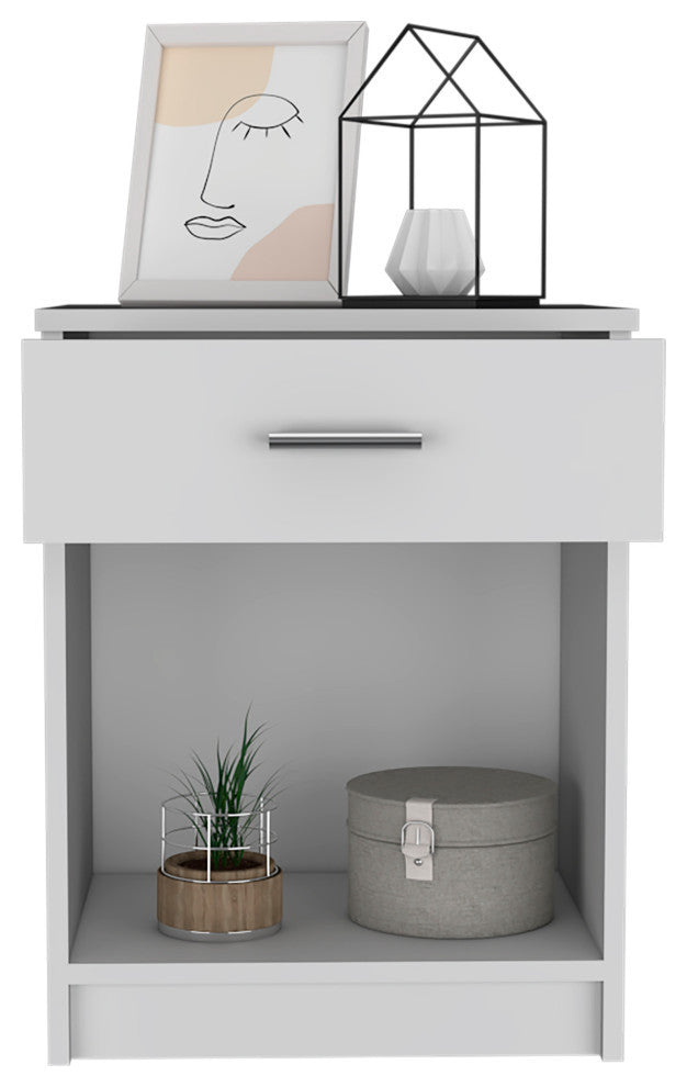 FM FURNITURE Pictor Bedroom Nightstand, with One Drawer, Lower Shelf - White