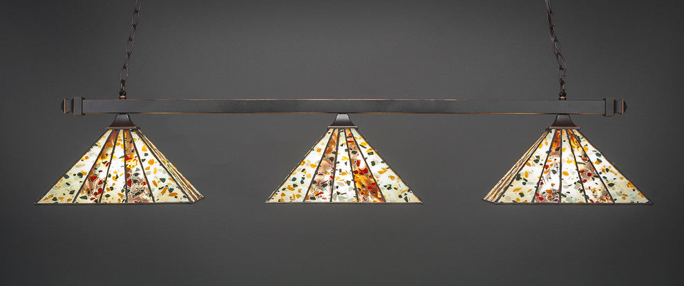 Square 3-Light Bar with Square Fitters, Dark Granite/Fiesta Art