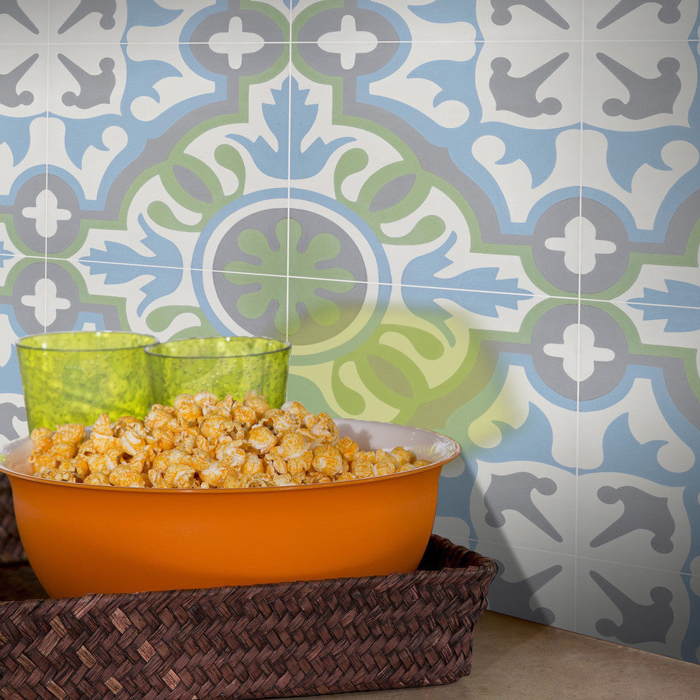 Baha Handmade Cement Tile, Green/Blue/Gray/ Sample