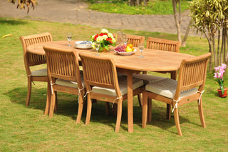 7-Piece Teak Dining Set, 94" Ext Oval Table, 6 Arbor Stacking Armless Chairs