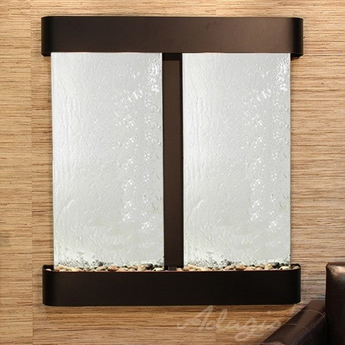 Aspen Falls Wall Fountain, Blackened Copper, Silver Mirror, Round Frame