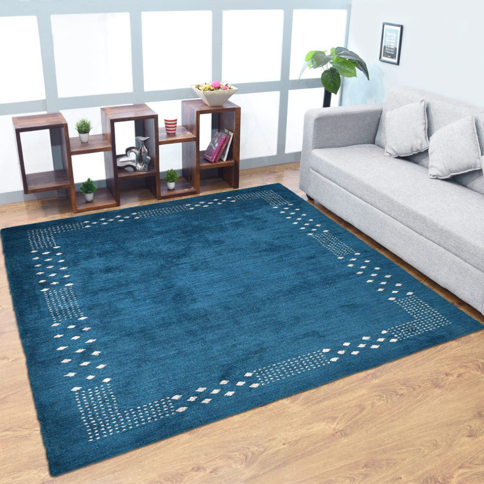 HAND KNOTTED LOOM SILK ECO-FRIENDLY AREA RUGS -10'x10',Square,Blue,Contemporary
