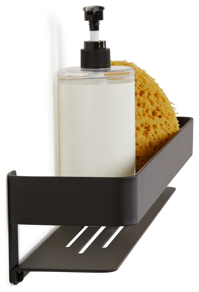 Rectangular Shower Shelf With Rail, Matte Black