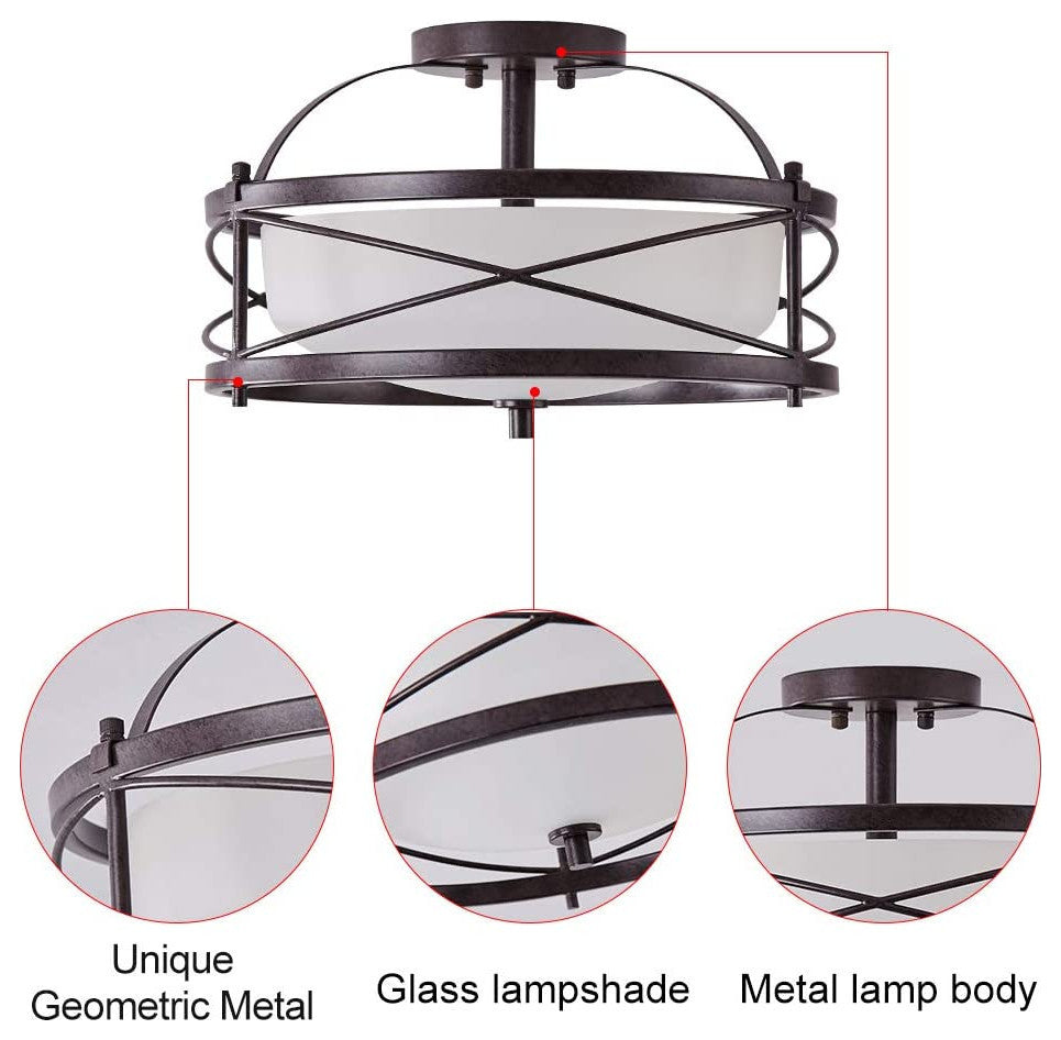 2 light Semi Flush Mount Rustic Ceiling Light industrial drum ceiling light fixt