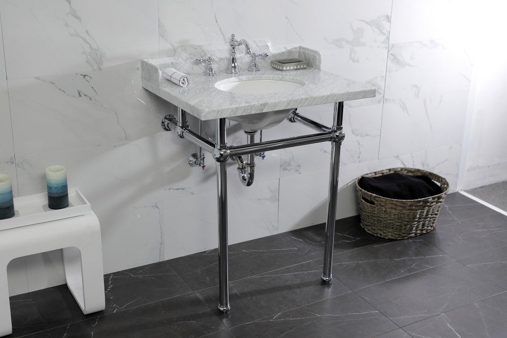 Kingston Brass LMS30MB1 30" Carrara Marble Console Sink, Legs