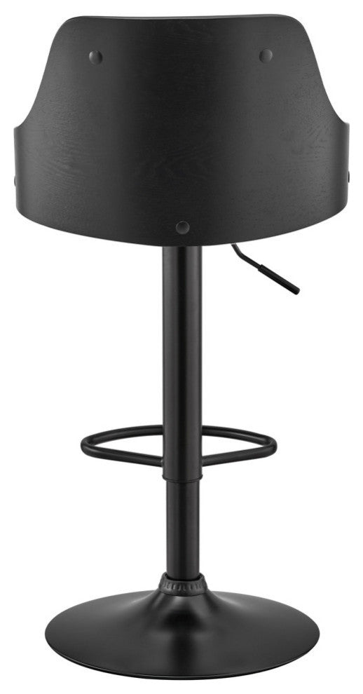 Asher Adjustable Faux Leather and Metal Bar Stool, Gray and Black