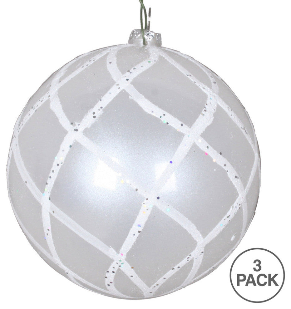 Vickerman Mt198011D 4" White Candy Glitter Net Ball Ornament, 3 Per Bag