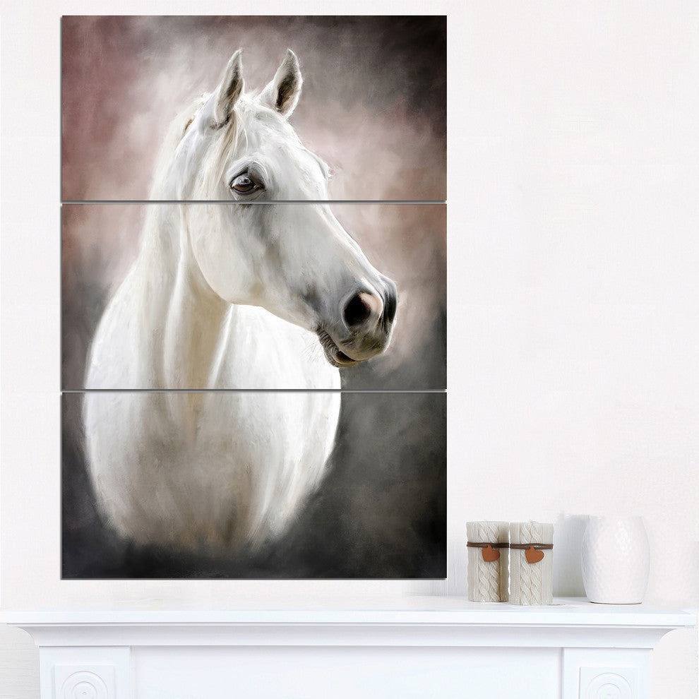 "Lovely White Horse" Glossy Metal Wall Art, 3 Panels, 28"x36"