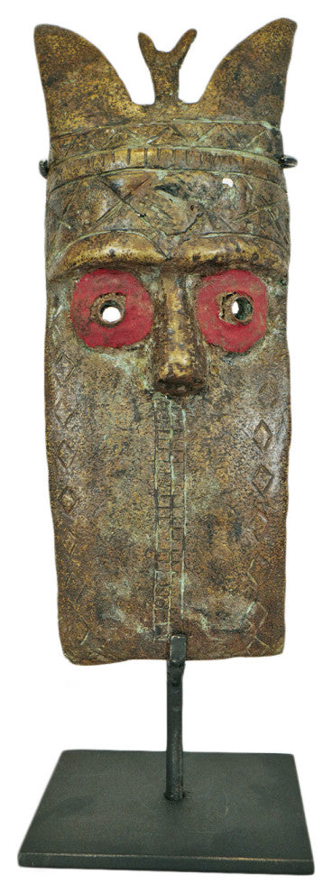 Consigned Bronze Passport Toma Mask on Stand