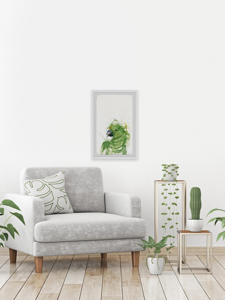 "Green Parrot" Framed Painting Print, 12"x18"