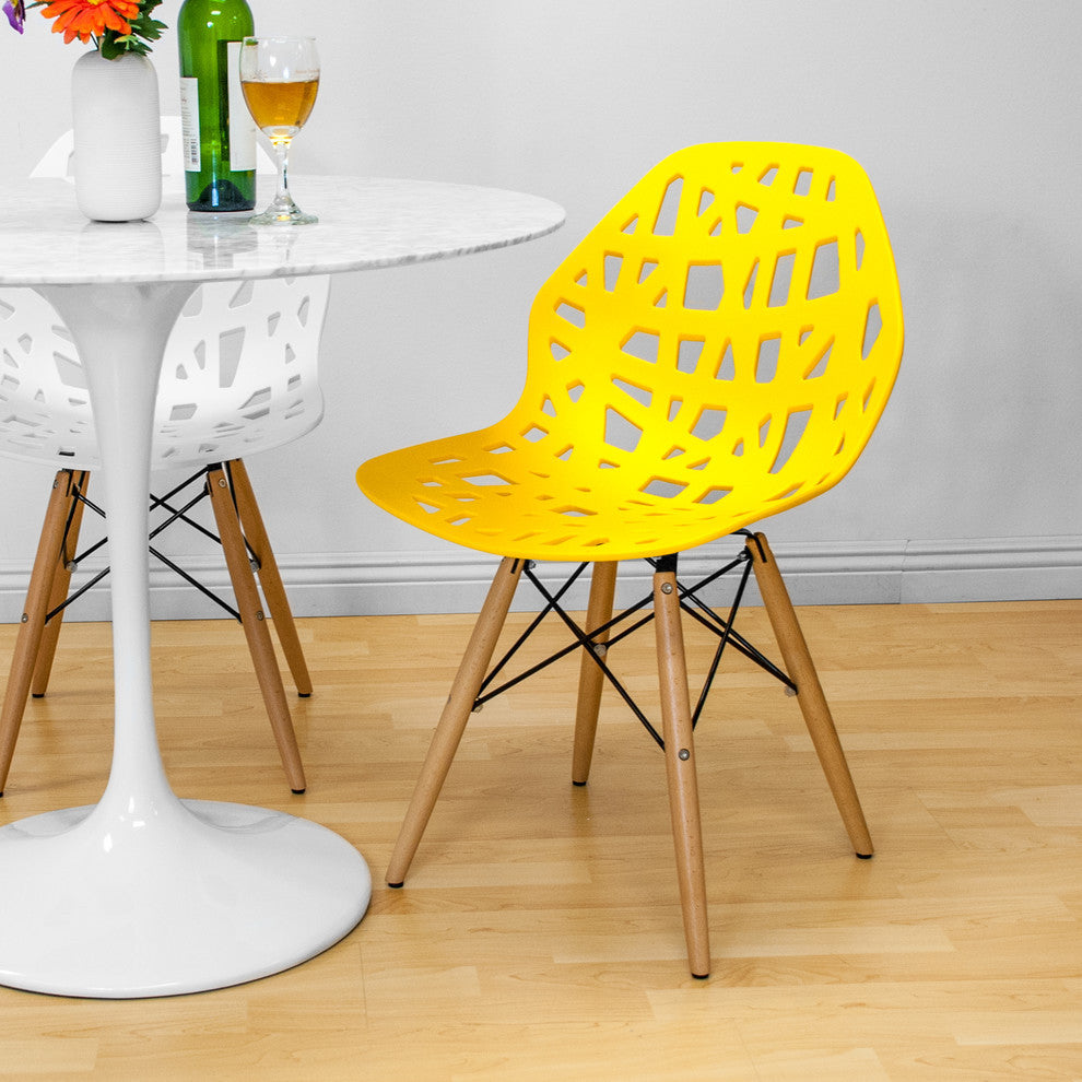 Mod Made Stencil Cut Out Eiffel Dining Side Chair, Set of 2, Yellow