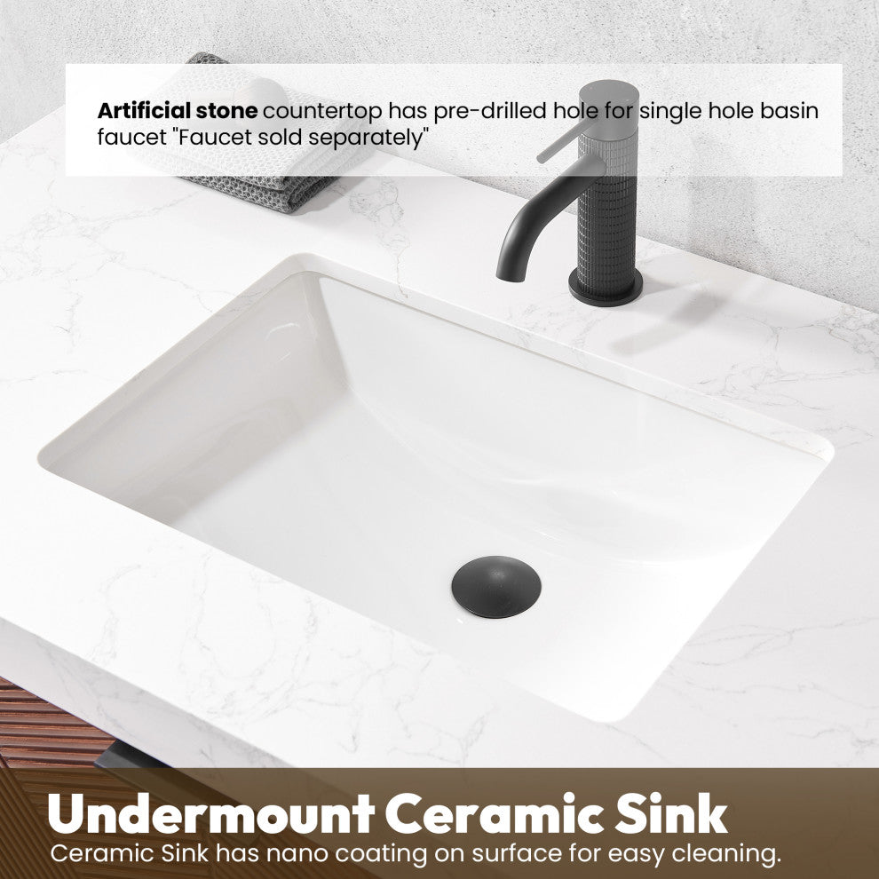 Mahon Bath Vanity, Stone Top, Matte Black Base, 36", Single Vanity, No Mirror