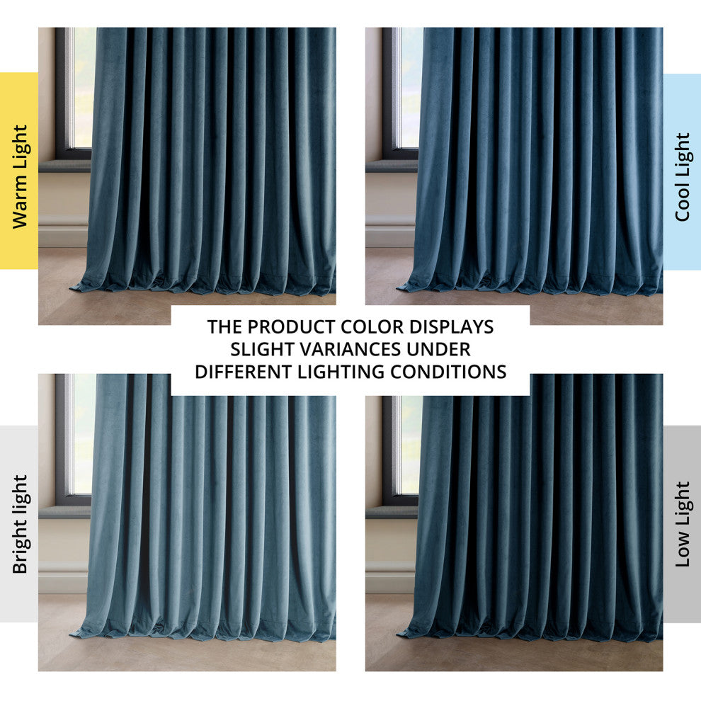 Heritage Plush Velvet Extrawide Curtain Single Panel, Avalon Blue, 100"w X 96"l