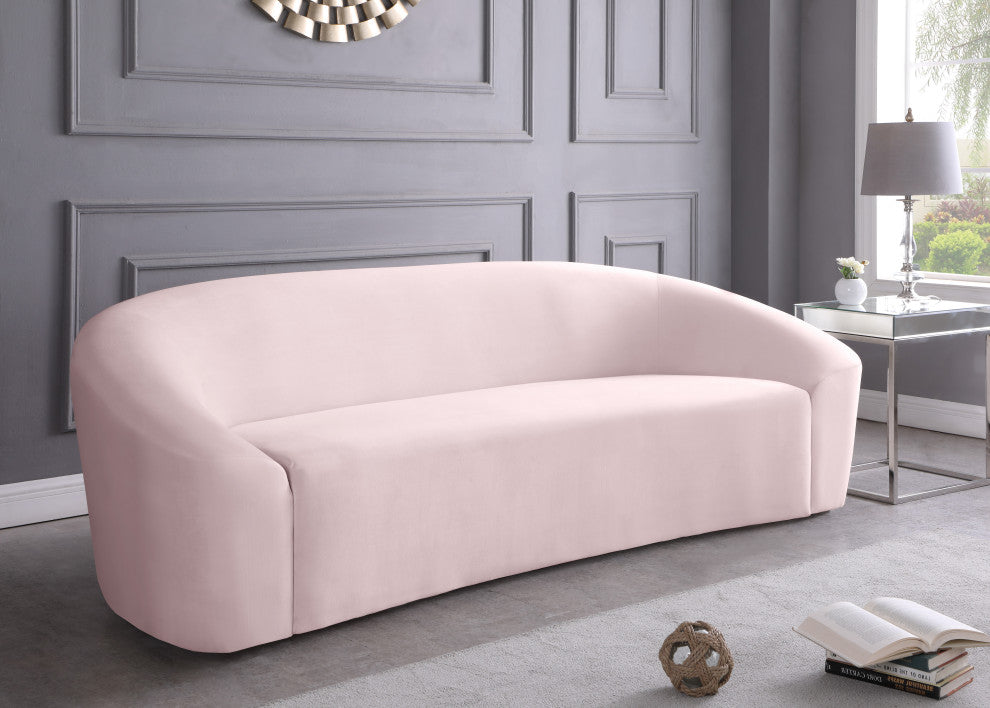 Riley Velvet Upholstered Rounded Sofa, Pink