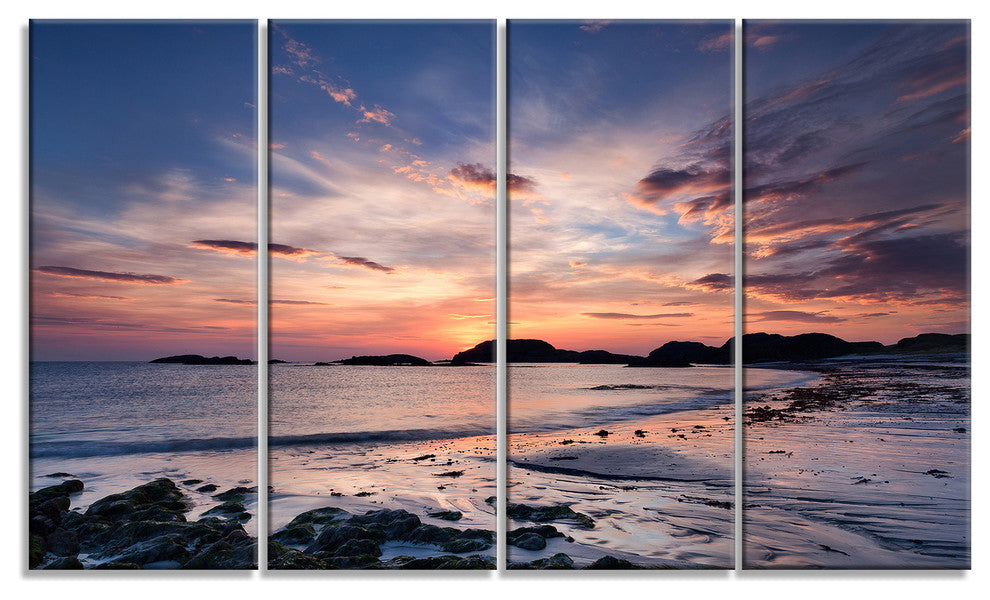Dramatic Sky at Sunset on Isle of Iona, Seashore Canvas Print, 48"x28", 4 Panels
