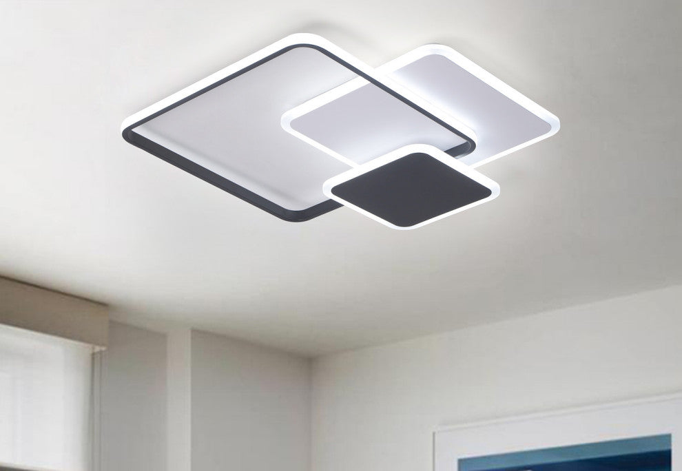 3-Light Unique LED Flush Mount Light Square Ceiling Light, Black/White