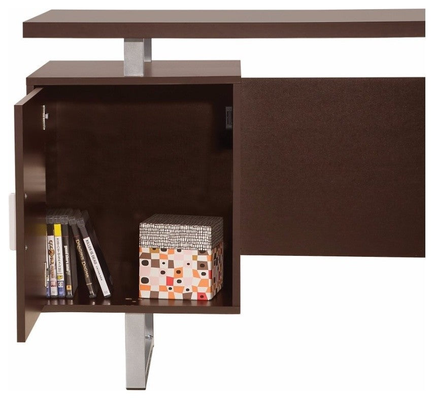 Benzara BM163908 Double Pedestal Office Desk With Metal Sled Legs, Brown