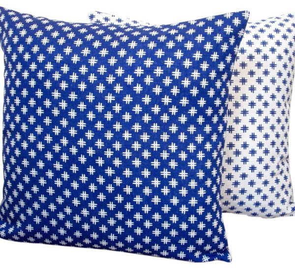 Geometric Crosshatch Indigo Blue Linen Reversible 20x20 Throw Pillow