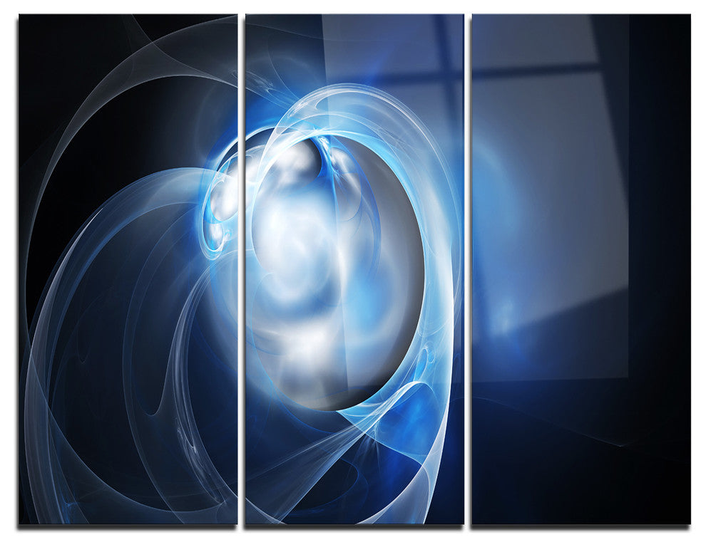 "Fractal Lighting in Dark Blue" Digital Metal Wall Art, 3 Panels, 36"x28"